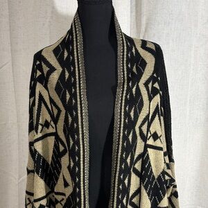 Black and Tan Geometric Knit Cardigan